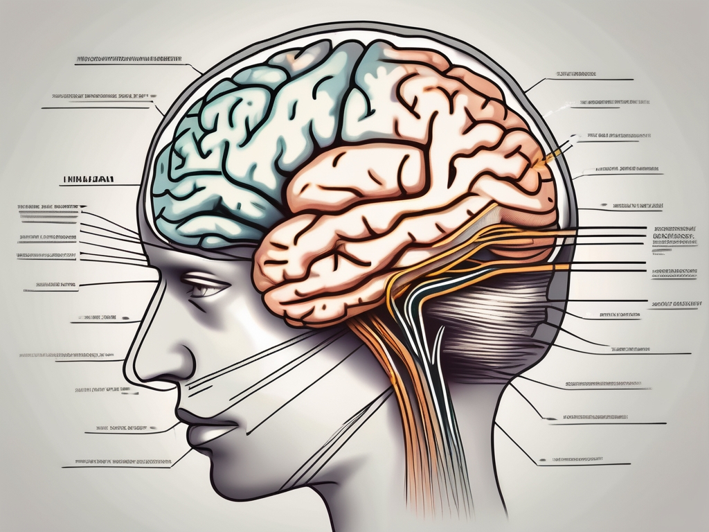 The human brain highlighting the path of the trochlear nerve