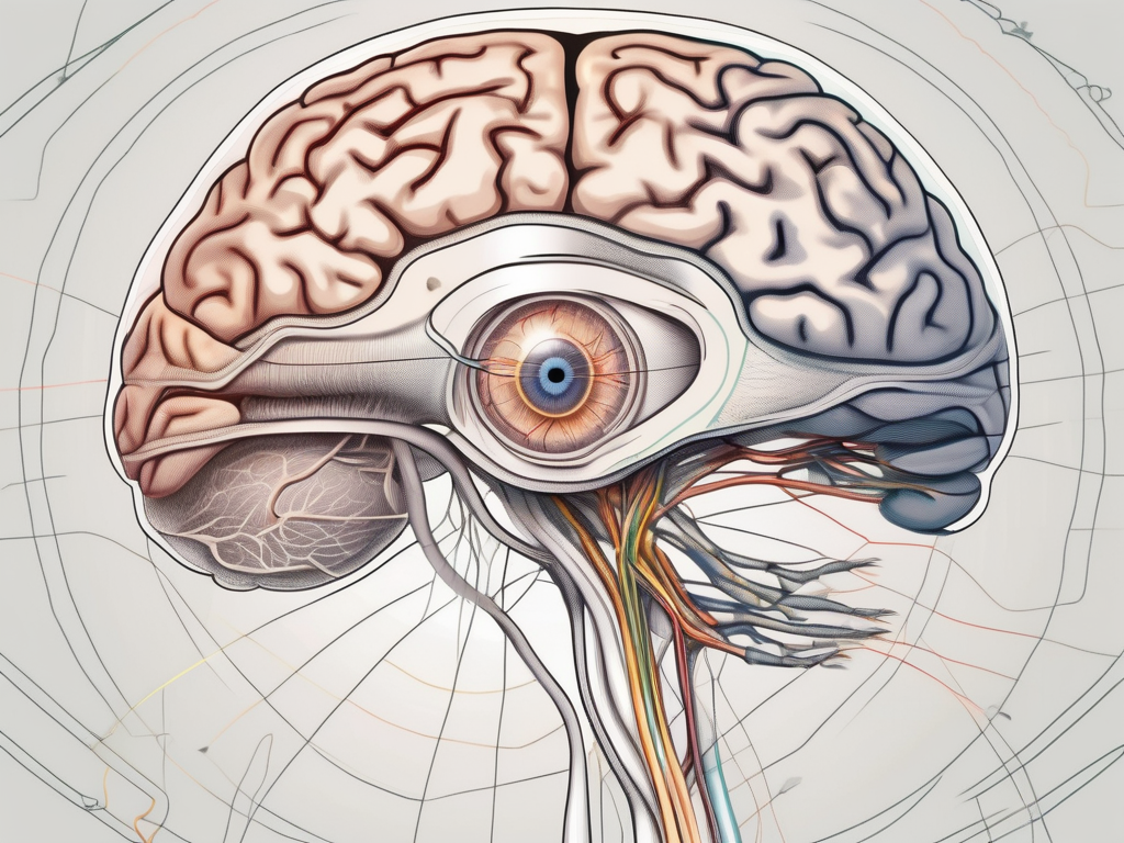 The human brain highlighting the pathway of the trochlear nerve